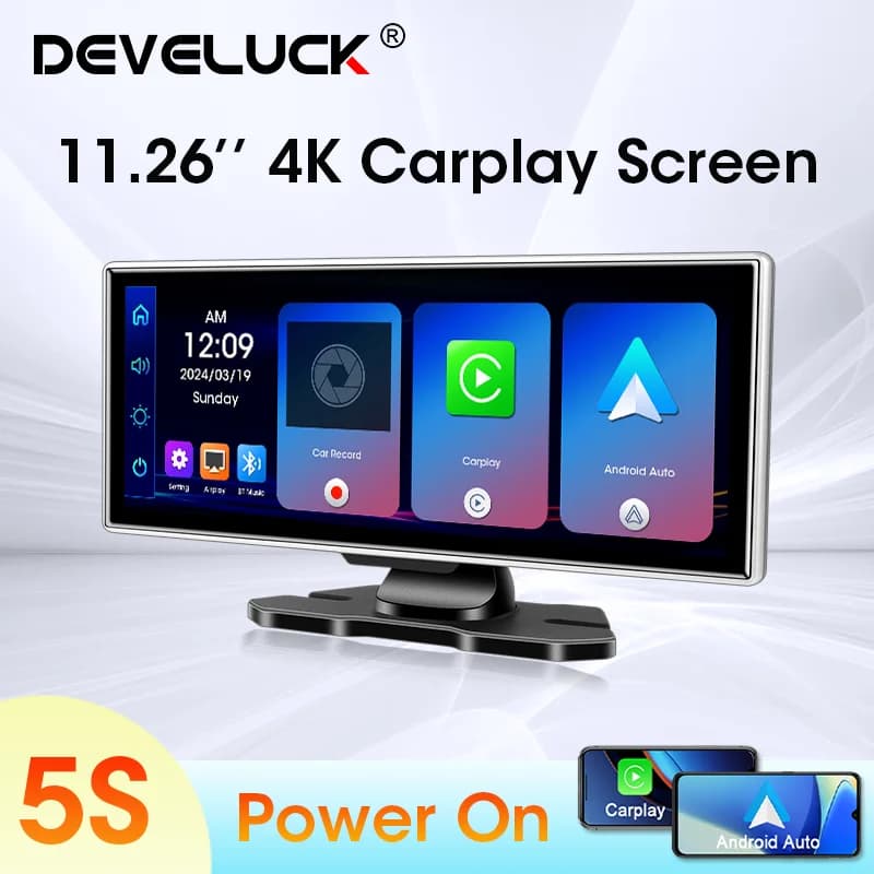 Develuck 11.26 pollici Wireless CarPlay Android Auto 4K Dash Cam Car DVR Videoregistratore Monitor Navigazione GPS Registrazione a doppia lente