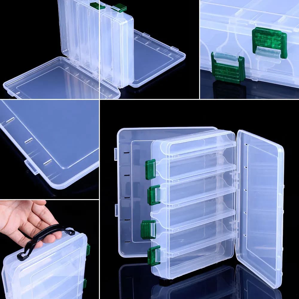 Large double face fishing equipment box 10/14 compartments for storing large sea fishing bait box for high strength fishing equipment