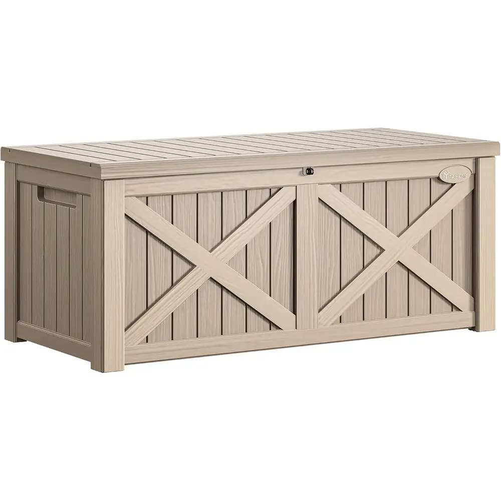Large 150 Gallon Large Exterior Box with X Front, Waterproof Resin Container for Bearings, Bench or Supplies for Patio and Pool