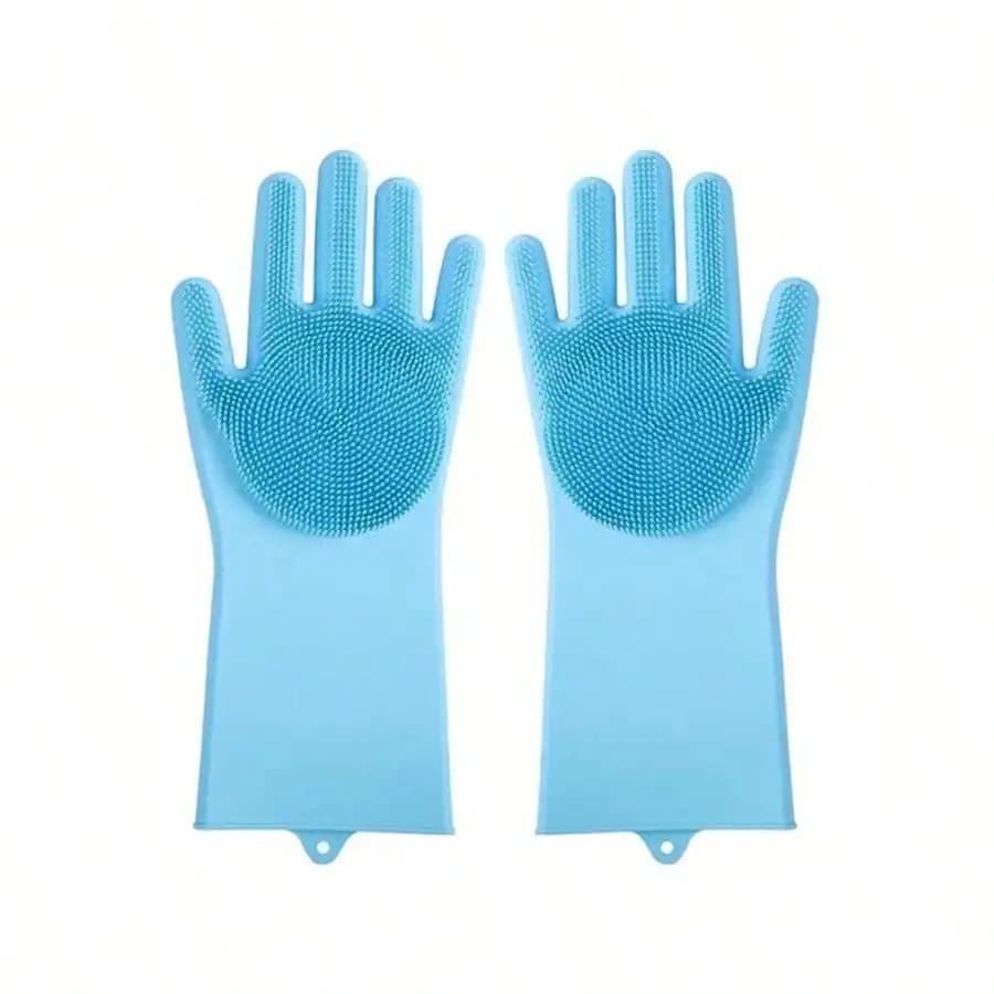 Pet Grooming Gloves(Random Color) - Heat Resistant Silicone Gloves With High-Density Teeth, Enhanced Five Finger Design For Bathing And Massaging Dogs And Cats