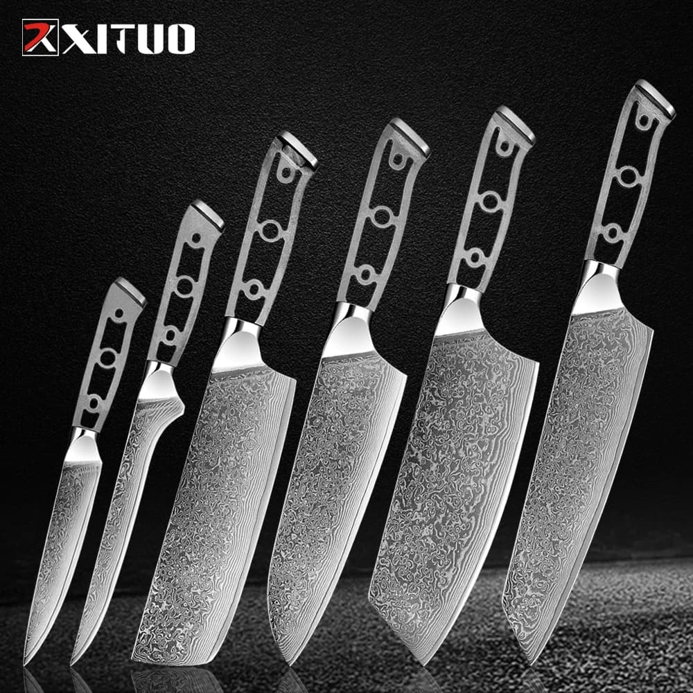 Coltelli da cucina fatti a mano Set 1-6 pezzi Lama vuota Acciaio di Damasco 67 strati Lame da chef Affilate Strumenti di coltelli personalizzati fai da te personalizzati