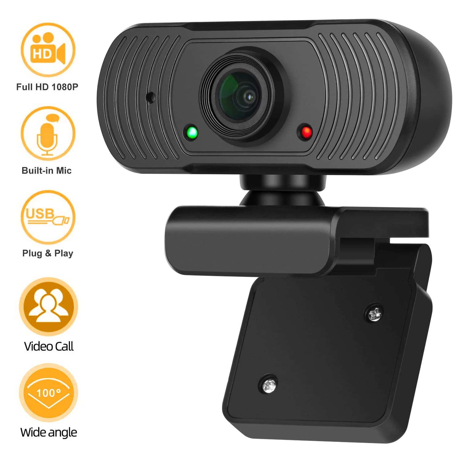 Webcam Full HD 1080P con Microfono Integrato e Correzione Automatica della Luce, per Videoconferenze, Lezioni Online, Streaming Live