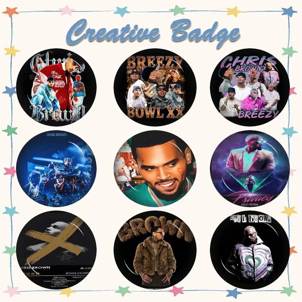 Spilla vintage anime di Chris Brown Rapper Breezy, simpatico distintivo a cartone animato, accessorio regalo per giacca e jeans