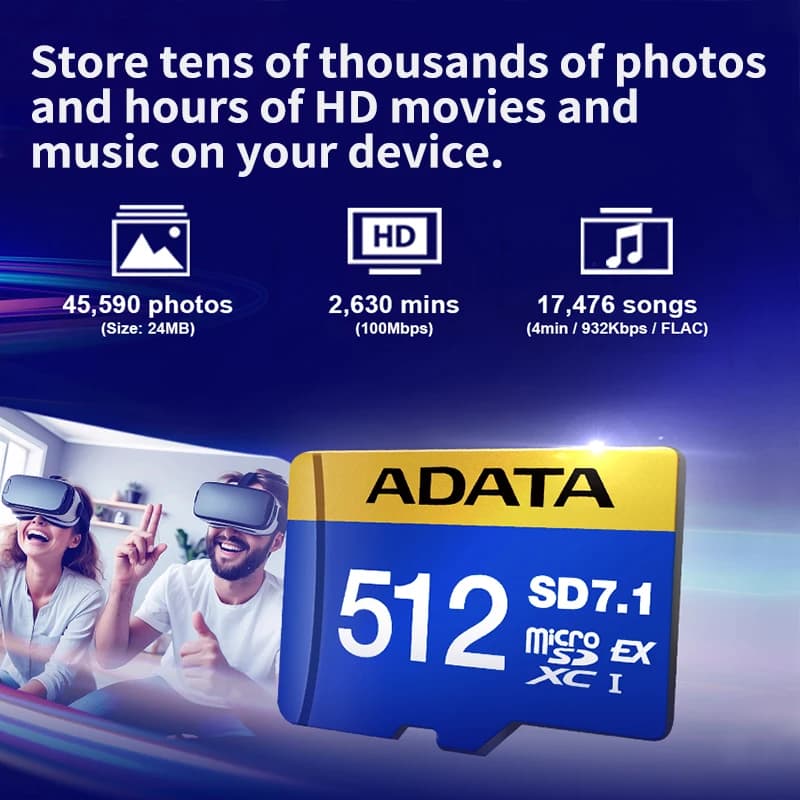 ADATA Micro SDXC 7.1 Express Card 800MB/S Read Speed 8K Video 256GB 512GB Professional Memory card with High Performance