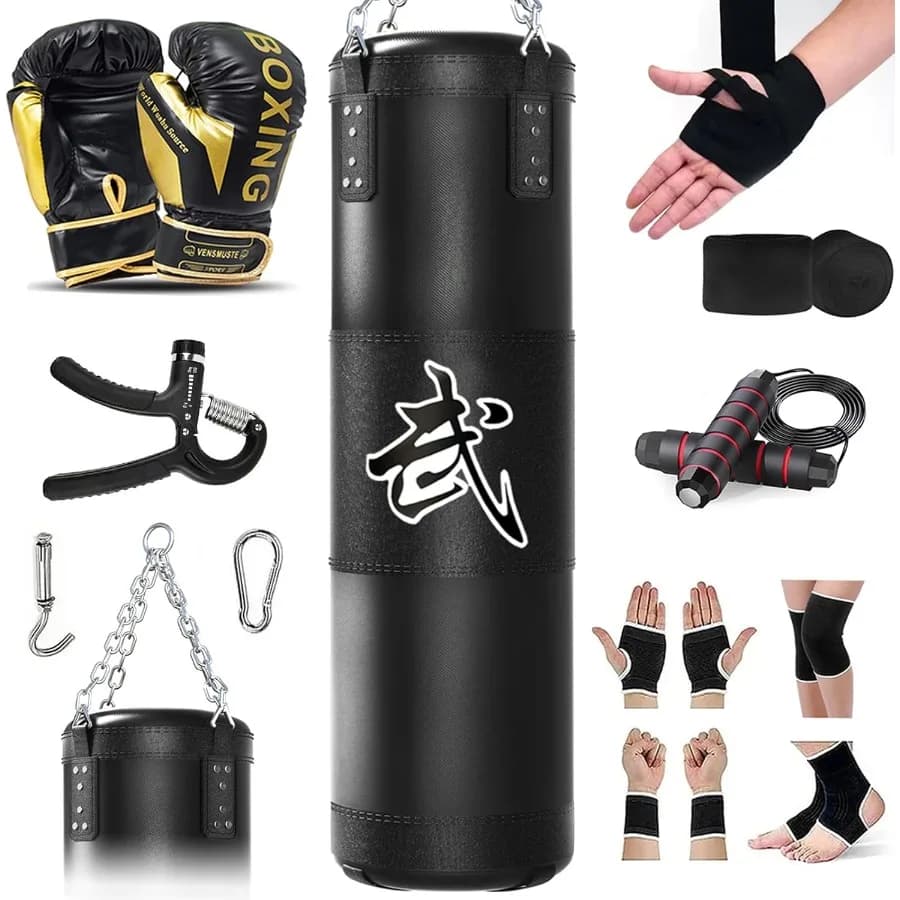 4 Foot Heavy Duty Boxing Bag Set for Adults with 12 ounce Boxing Gloves and MMA Karate Kickboxing Training Equipment for Martial Gym at Home