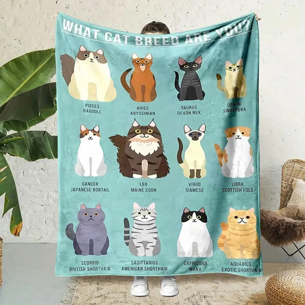 Modern cartoon cat patterns Flannel printed blanket suitable for all seasons suitable for living room office sofa and travel