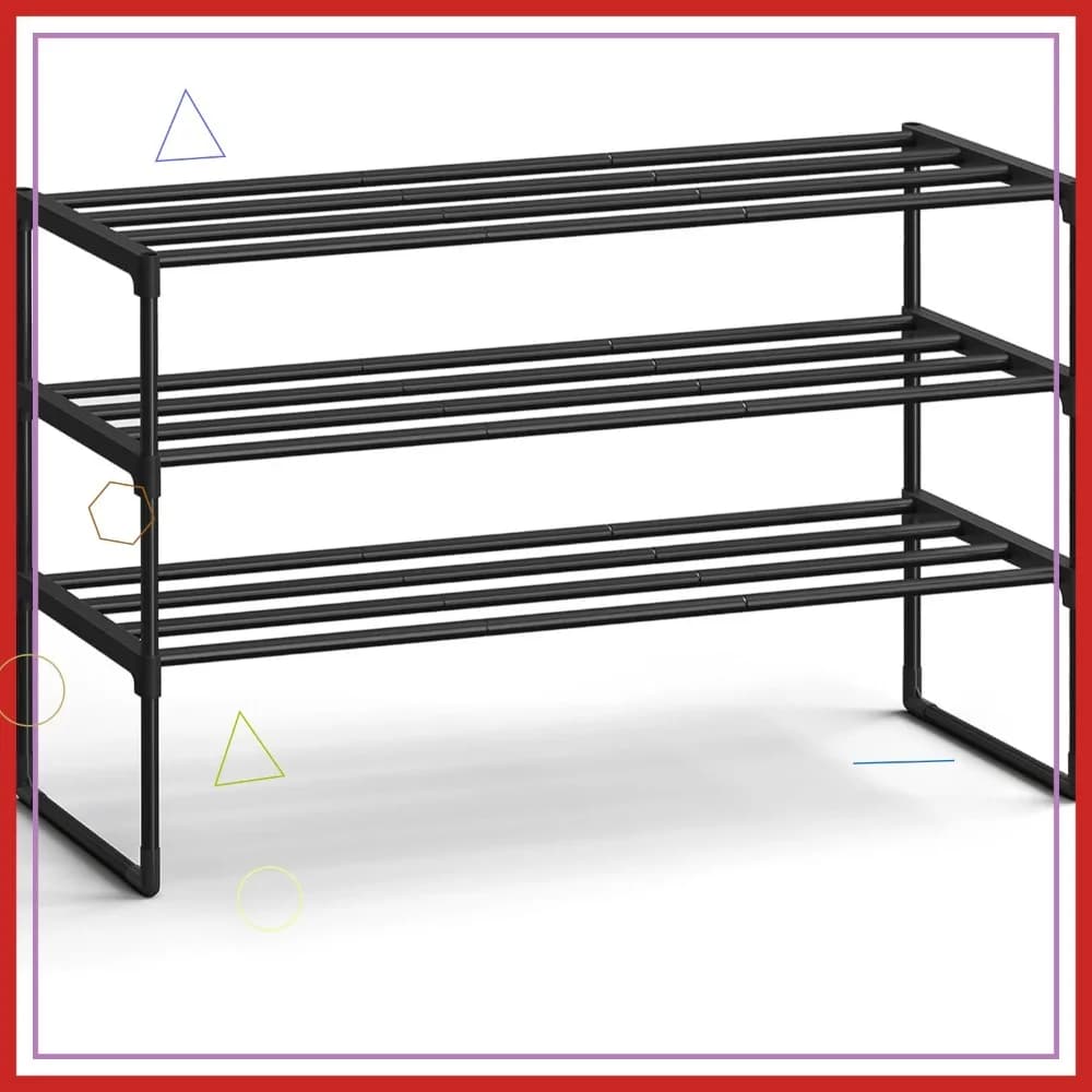 3 Level Metal Shoe, Stackable for 16-20 Paia, Space for Entrance, Black