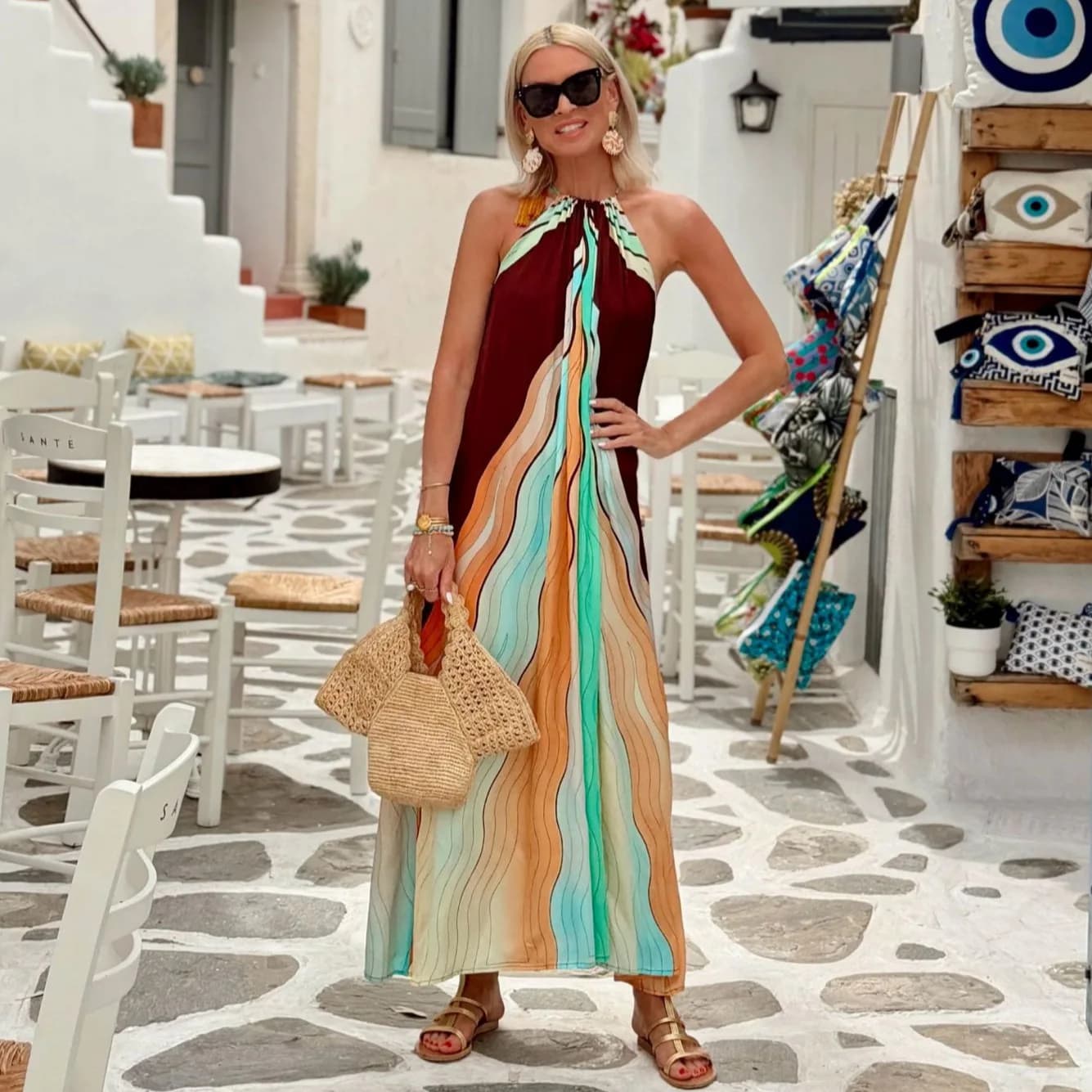 2026 summer new ins Internet celebrity with the same positioning print A pendulum holiday style dress dress