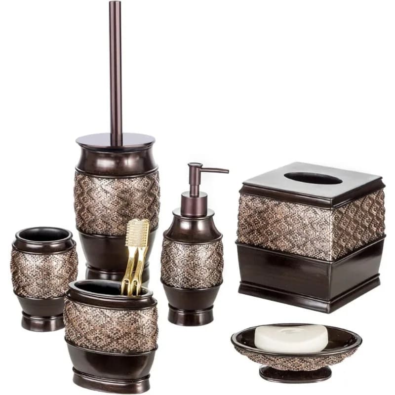 Set di accessori da bagno da 6 pezzi Set di scopino per WC, coperchio per scatola di fazzoletti, dispenser di sapone, portasapone, bicchiere, portaspazzolino