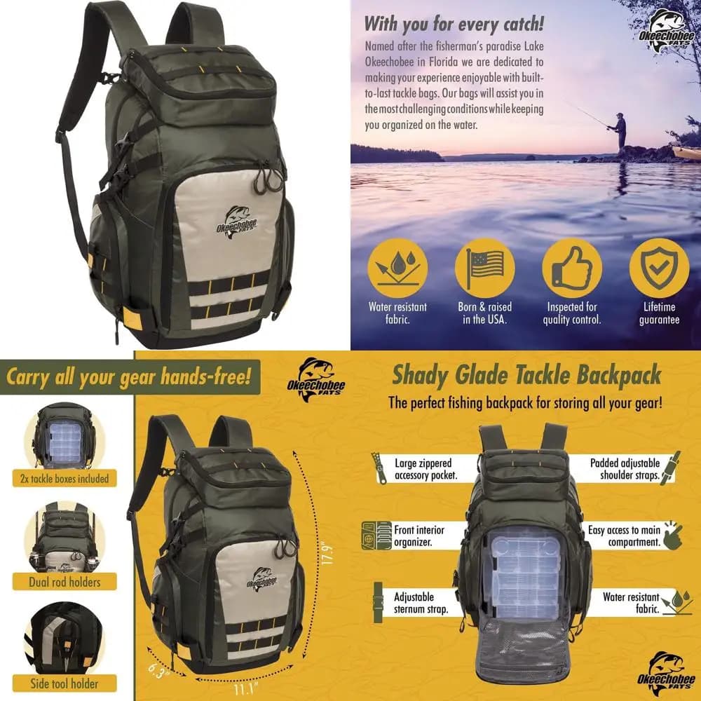 Extra Large Fishing Backpack with 2 Tool Boxes: Laptop Bag Okeechobee Fats Shady Glade