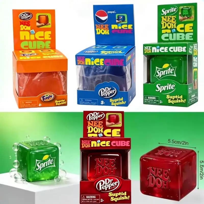 .Dr Pepper x NeeDoh Nice Cube Squishy Stress Relief Toy, Soft Squeeze Fidget Cube for Gift & Adults, Anxiety Relief Sensory Toy