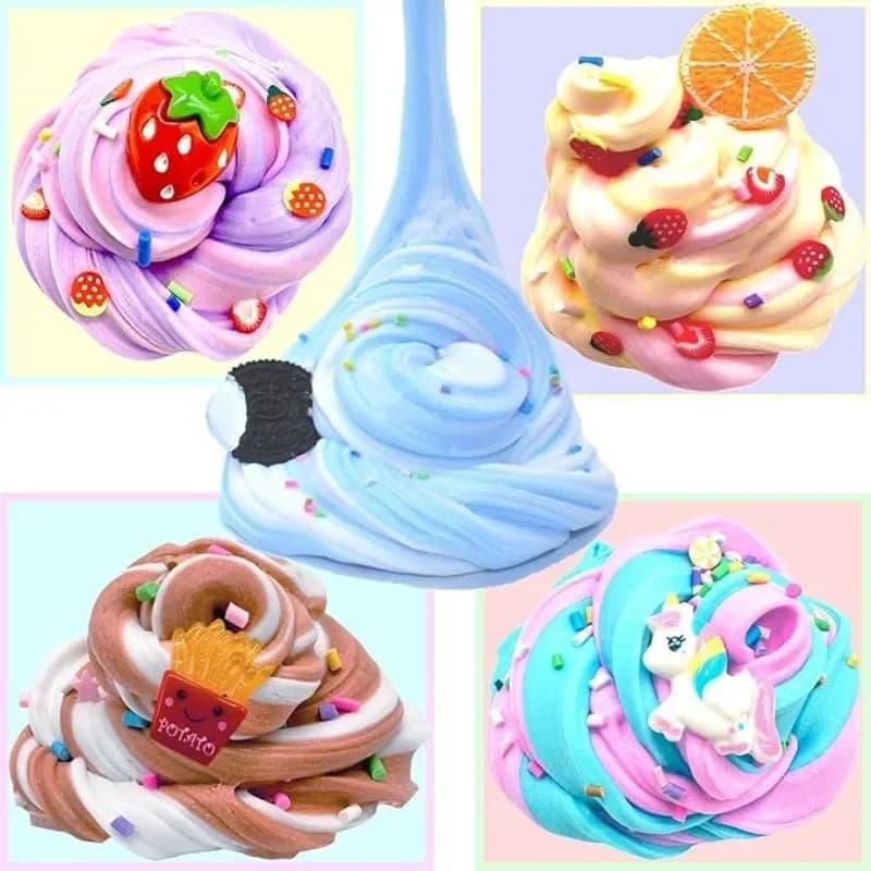 Kit Super Slime Burroso Fai da Te, Argilla Soffice Effetto Nuvola con Bolle di Schiuma e Ciondoli, Materiali Educativi per Arti e Mestieri per Bambini