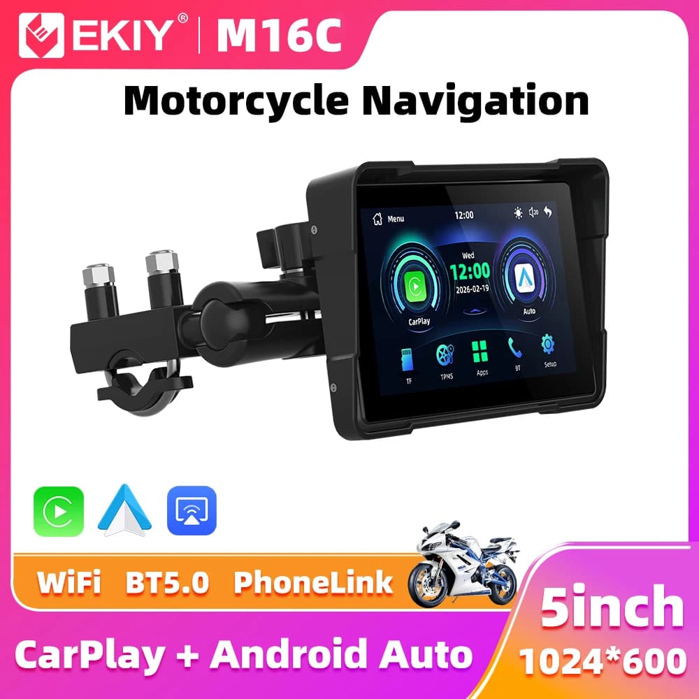 EKIY Wireless CarPlay Moto 5.0 pollici portatile digitale cruscotto per moto schermo di visualizzazione navigazione GPS monitor Android Auto