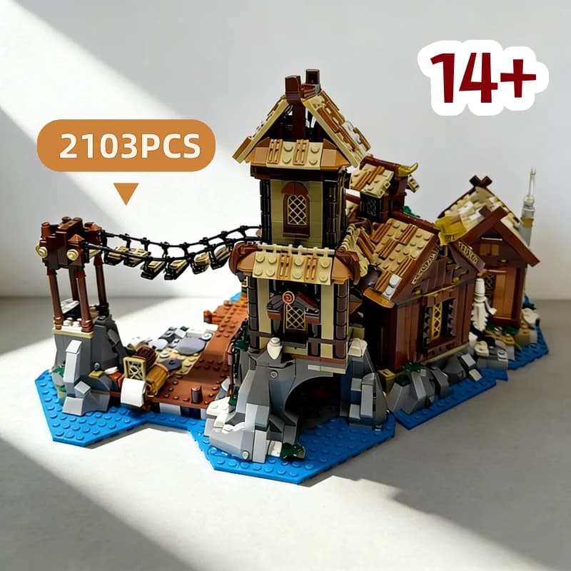 Set Creativo DIY da 2103 Pezzi, Paesaggio Urbano Medievale Europeo 21343, Villaggio Vichingo, Puzzle Personalizzato, Mattoncini da Costruzione, Regalo di Compleanno