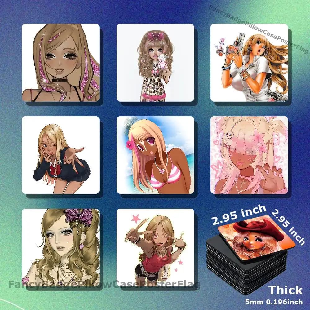 Fashion Gyaru Neogyaru Japanese Acrylic Refrigerator Magnets Square Tiles with Magnetic Sheets for Home Decoration