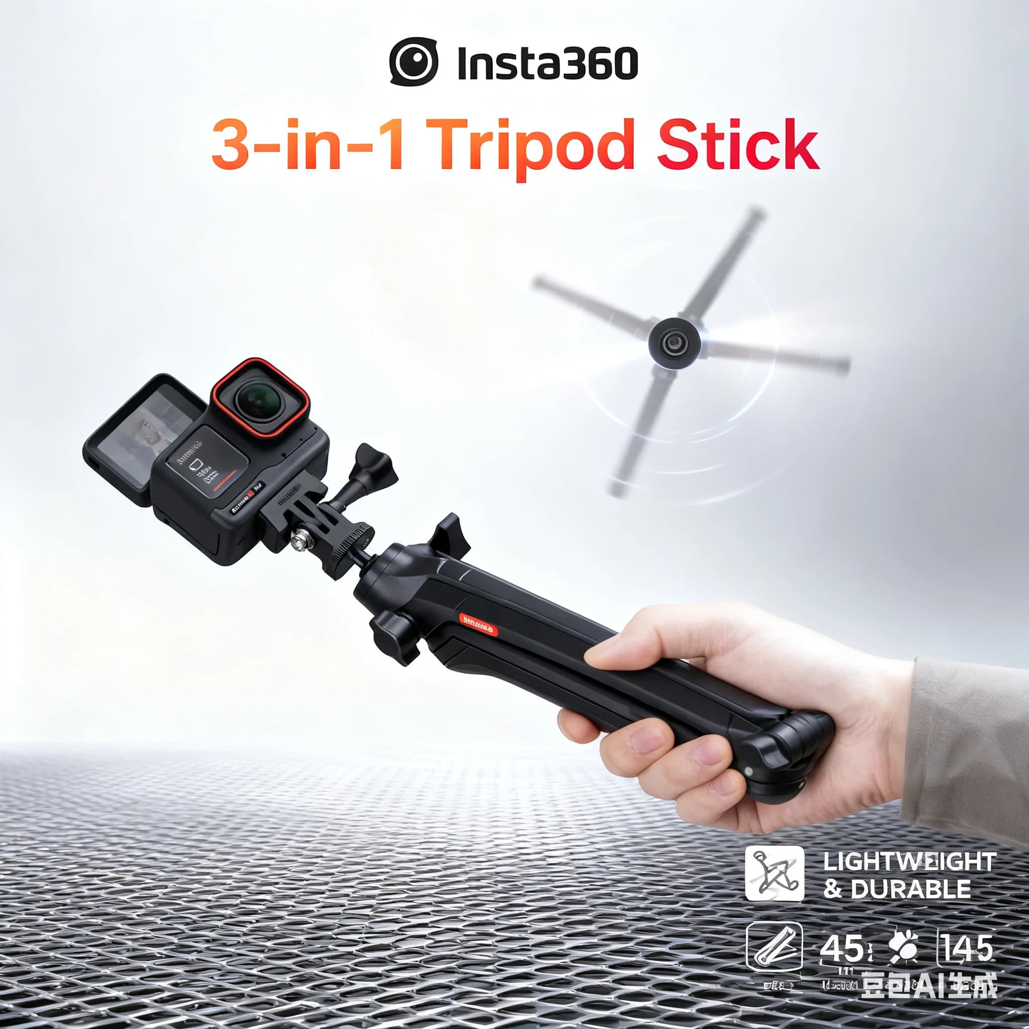 Selfie Stick treppiede pieghevole multifunzione per Insta360 - Design 3 in 1 con braccio magico, per GO Ultra/X5/Ace Pro 2
