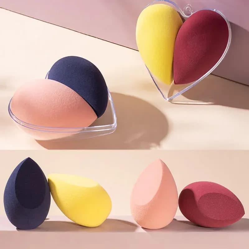 Spugna per trucco a forma di goccia d'acqua da 2 pezzi con scatola a forma di cuore Materiale non in lattice Fondotinta liquido per il viso Crema Soffio di polvere cosmetica