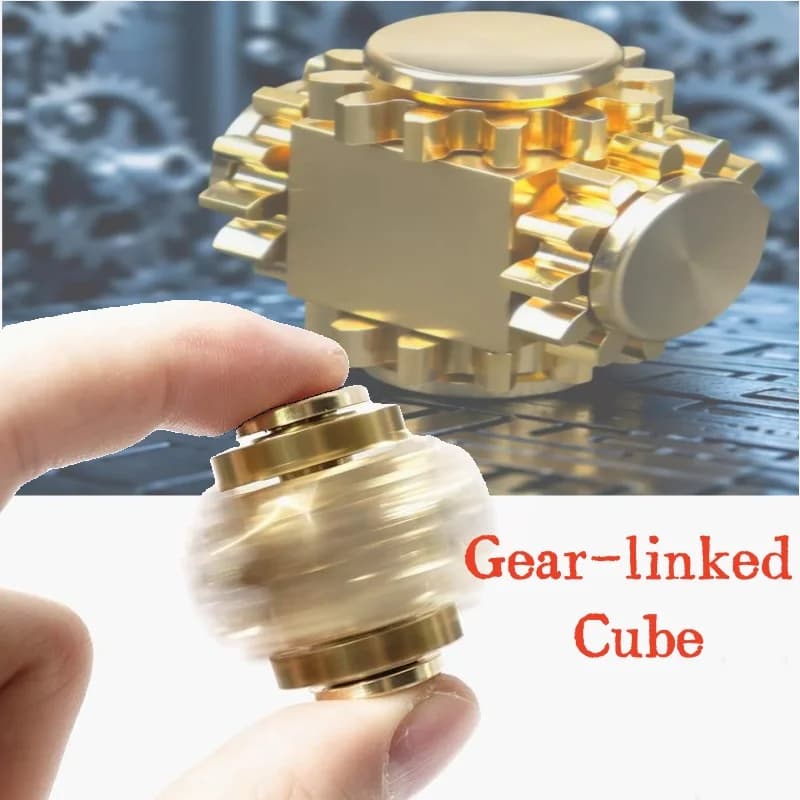 Brass Cube Linked Gear Fidget Spinner EDC Rotation Toy Precision Hand Gyro Stress Relief Meditation Focus Fun Novelty Party Gift
