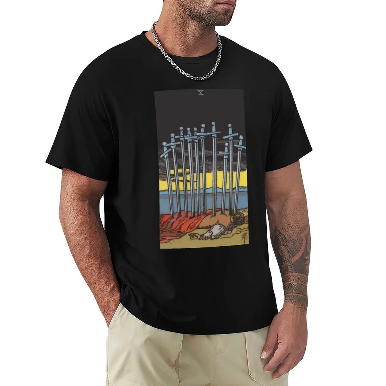 T-shirt classica Ten of Swords Tarot Card Rider Waite, t-shirt in cotone basic traspirante