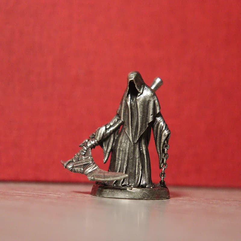 Ottone bianco falce Grim mietitore soldati miniature figurine fatti a mano modelli di scacchi di guerra decorazioni per auto ornamenti regali per uomo