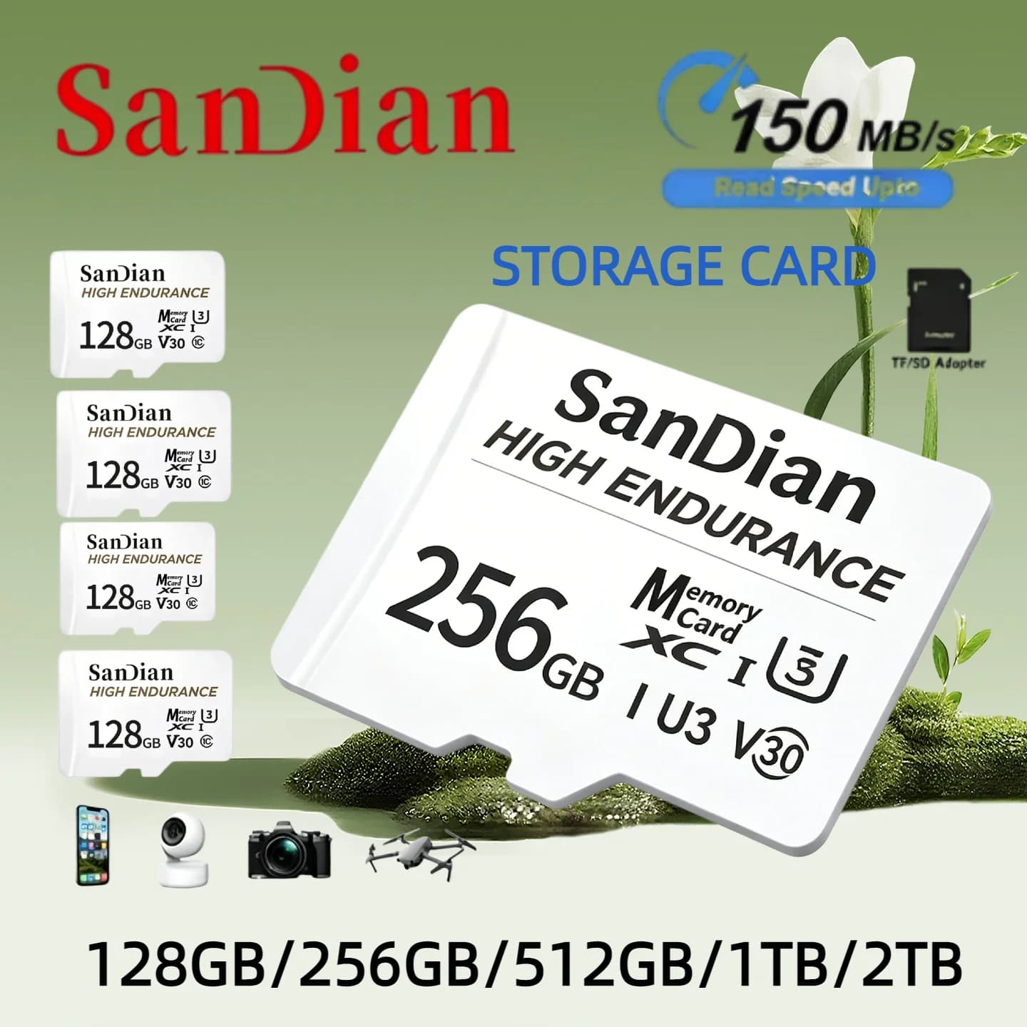 Original 2026 High Endurance micro Tf SD Card V30 U3 C10 Professional Memory card for dash cam or home monitoring 128GB