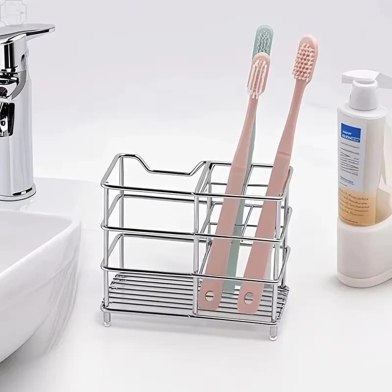 5 Slot Stainless Steel Toothbrush Holder Freestanding Bathroom Organizer Space Saving Stand Makeup Brush Storage Rack