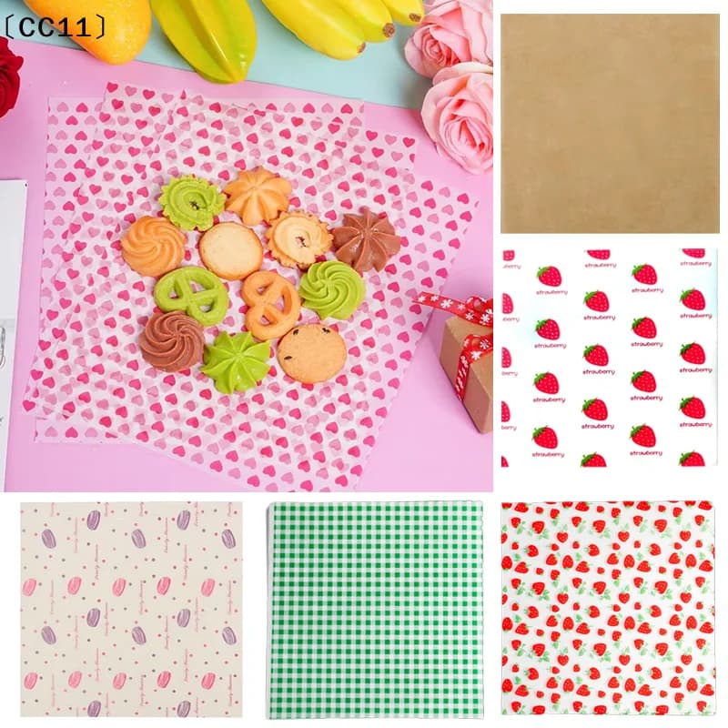50 Pezzi di Carta da Forno per Alimenti con Motivi Floreali e Fragole, Quadrati di Carta Antiaderente per Torte, Hamburger e Patatine〔CC11〕