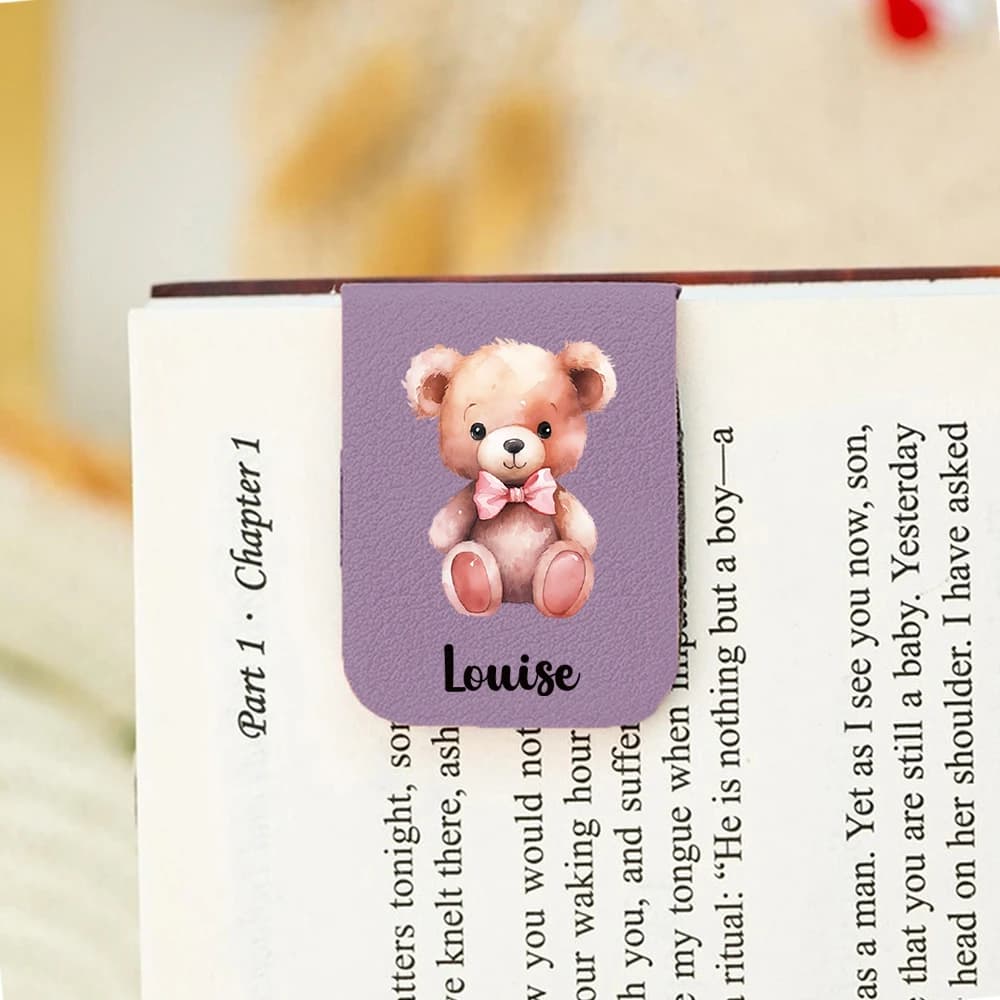 1PC Creative Teddy bear Customized Text Print Softpink Leather Book Clip For Read Book