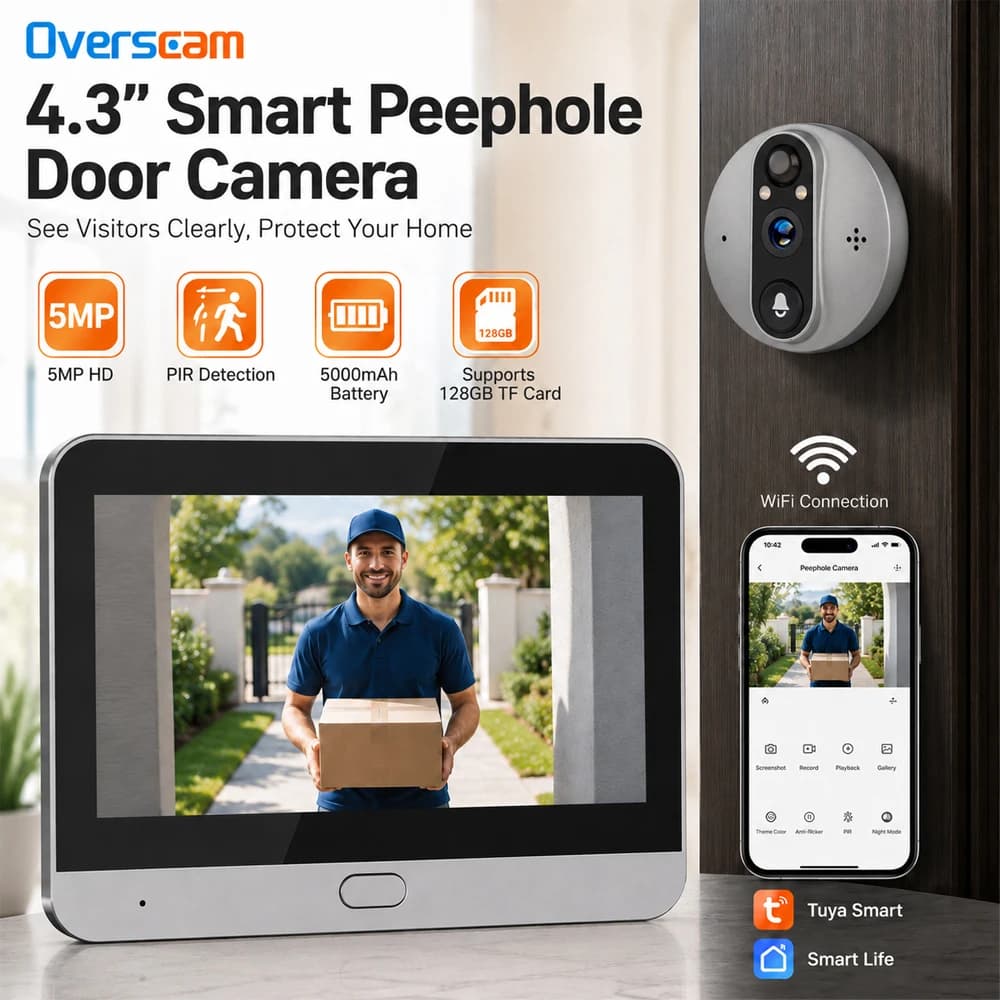 Tuya Intelligente 5MP 166 ° Ampio angolo di visione digitale 5000mAh Spioncino senza fili Campanello Videocitofono Videocitofono Porta di sicurezza domestica
