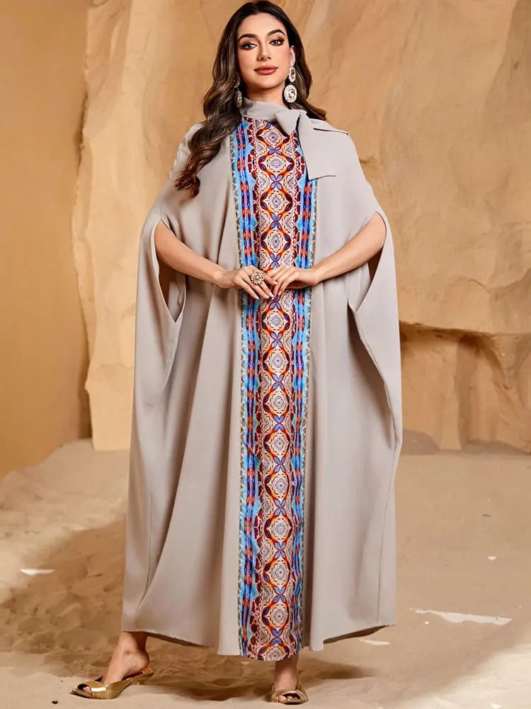 TOLEEN A long Patchwork And Printed Fashionable Dress for Middle Eastern Women