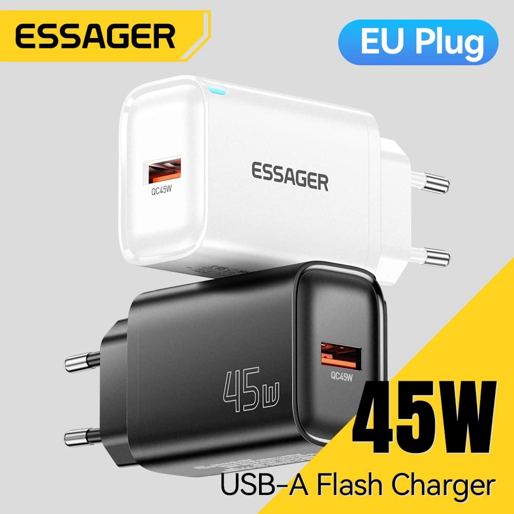 Caricatore Flash Essager 45W Ricarica rapida QC3.0 SuperVOOC Caricatore USB A per Huawei Xiaomi Caricatore rapido per laptop MakBook Tablet