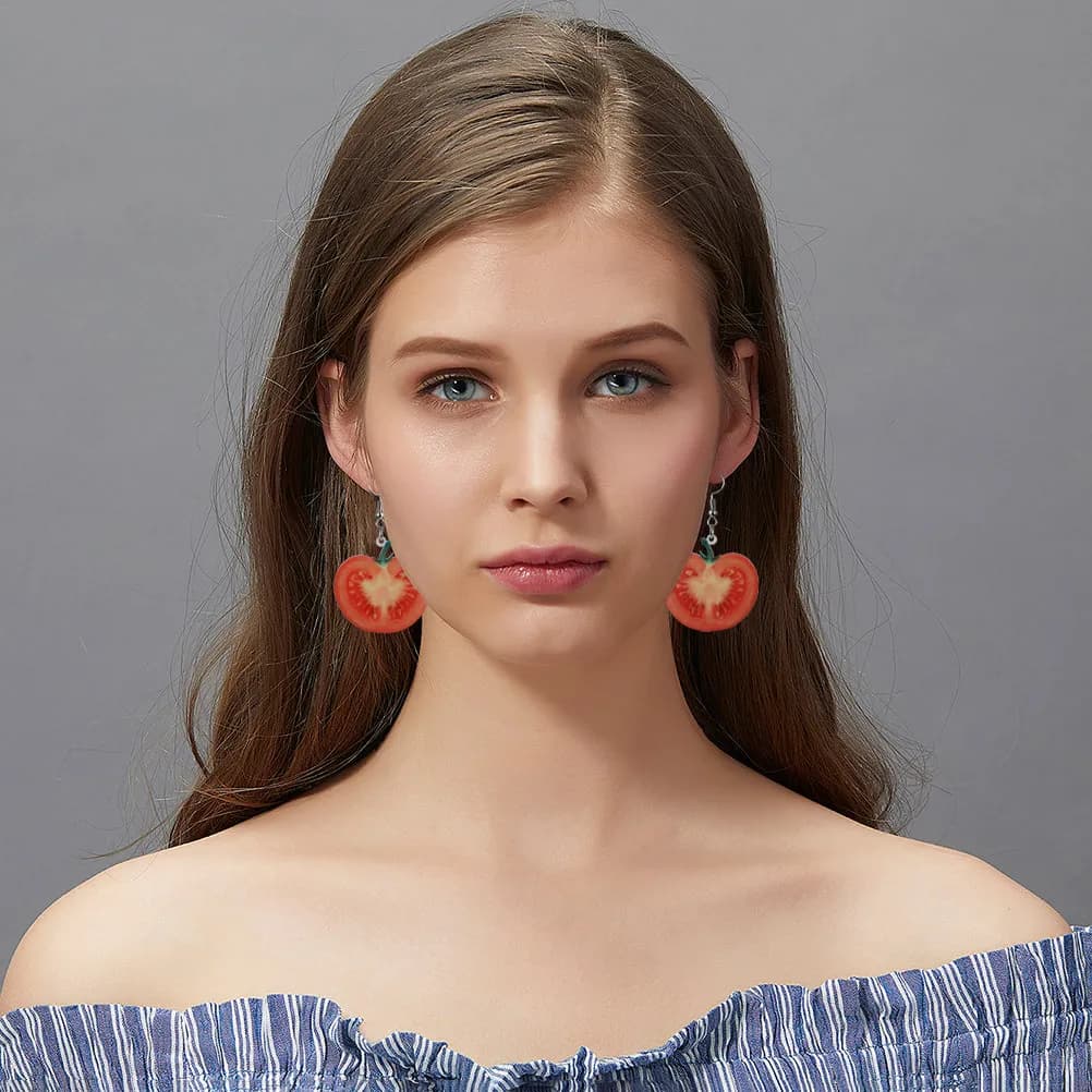 1 Paio di Orecchini a Forma di Pomodoro per Donne, Eleganti Orecchini Pendenti a Frutta, Accessorio Moda per Feste, Banchetti, Uso Quotidiano, Regalo Creativo