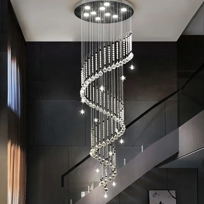 Lampadari a sospensione con sfera di cristallo Lampadari a soffitto con scala a chiocciola Lustre 2025 Apparecchio di illuminazione a LED per la casa moderna Lampada a sospensione di lusso