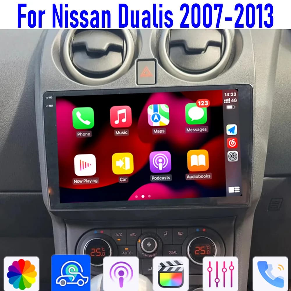 GPS 9" For Nissan Dualis 2007-2013 Car Radio Head Unit Carplay Apple Android 15 Auto Multimedia Player 4GB-64GB WIFI BT Canbus