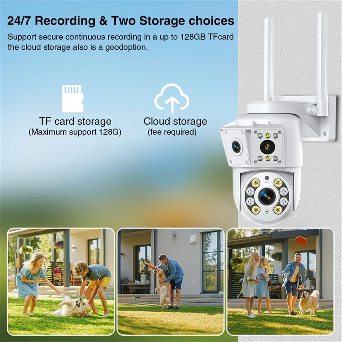 Nuova telecamera di sorveglianza multi-obiettivo per esterni con telecamera WIfi wireless 1080P, baby monitor per visione notturna con interfono bidirezionale