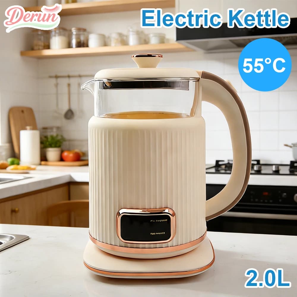 Bollitore in Vetro da 2.0L, Materiale per Alimenti, Beccuccio Anti-Goccia, Uso Sicuro, Bollitore Isolato, Manico Anti-Scottatura, Per Idratazione Quotidiana