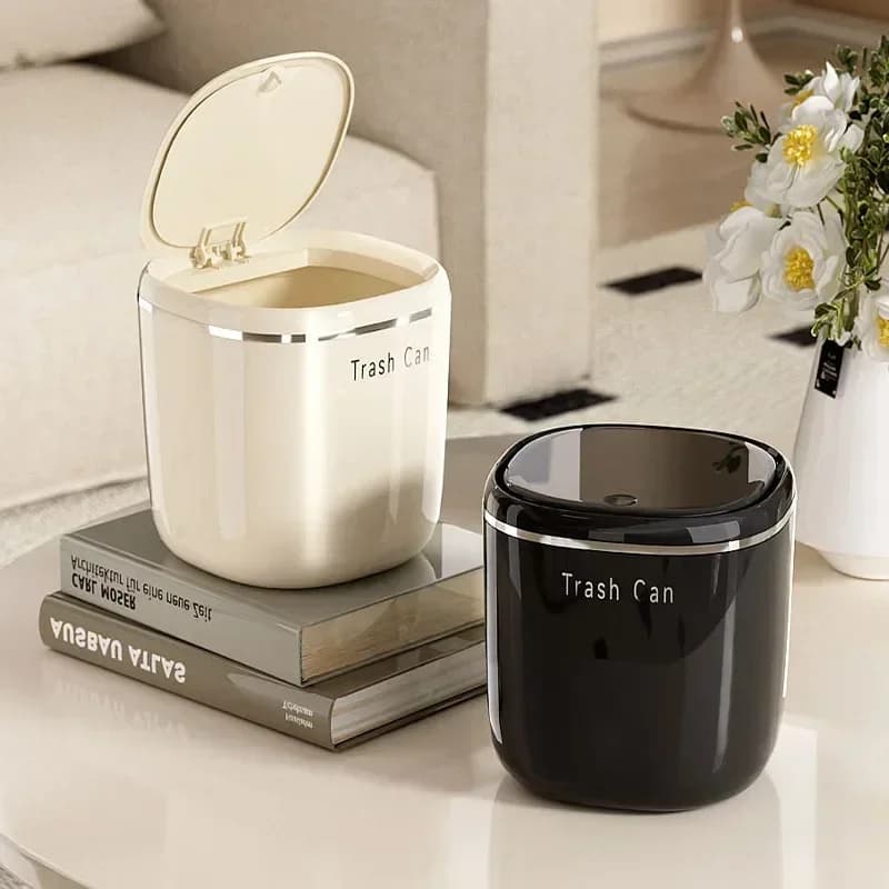 Mini Press Trash Can Desktop Garbage Basket Home Table Plastic Waste Bins Office Supplies Dustbins Sundries Box Home Organizer