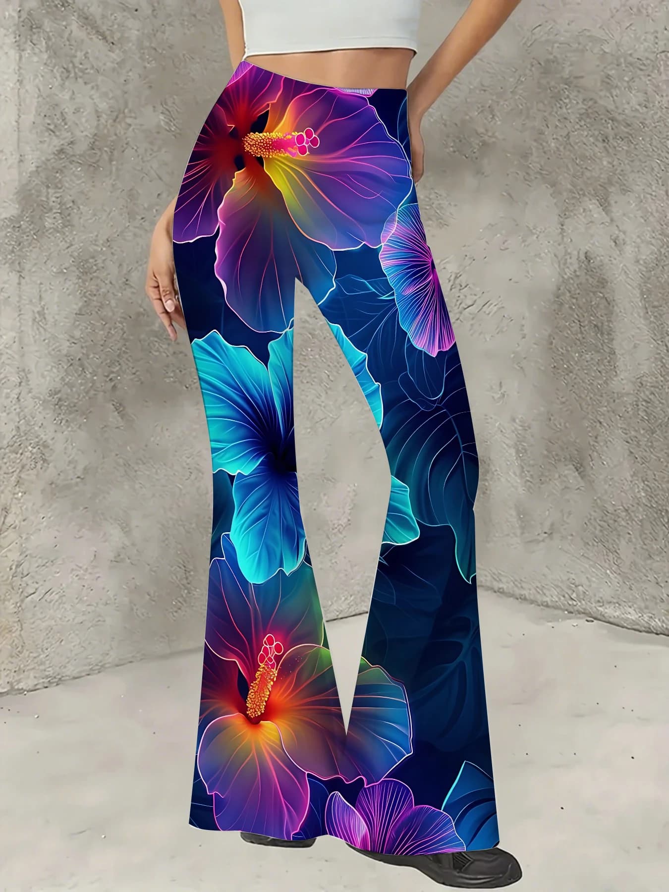 Women's All-Over Print Flared Leggings Stretchy High Waist Bell Bottom Pants