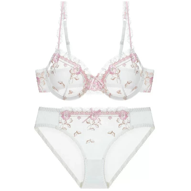 Women's Comfort Lingerie Set - YUQI Sexy French Lace Bralette & Thong, Thin Cup Support for Large Bust, Anti Sag Everyday Wear