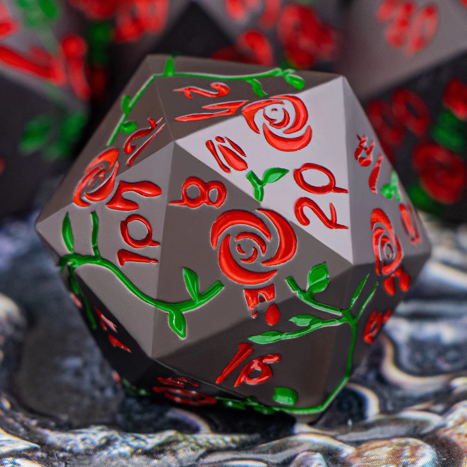Set di Dadi Metallici D20 Vampire Rose per D&D Dungeons and Dragons, Dadi Poliedrici per Giochi da Tavolo, Set da 7 Pezzi