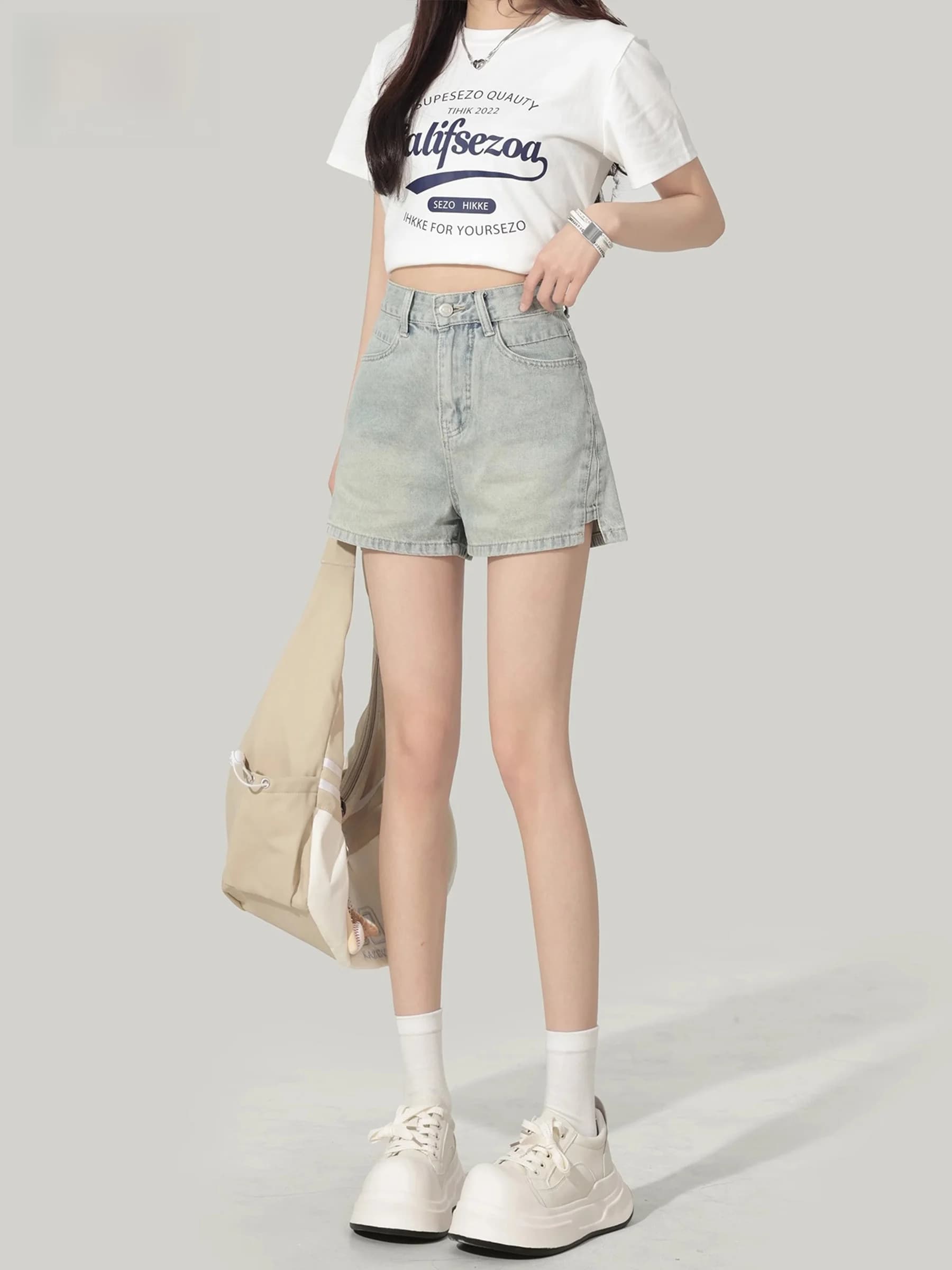 American Style High Waist Denim Shorts Women's Summer New Slimming High Waist Loose Wide Leg Hot Pants Casual Straight Leg Jeans