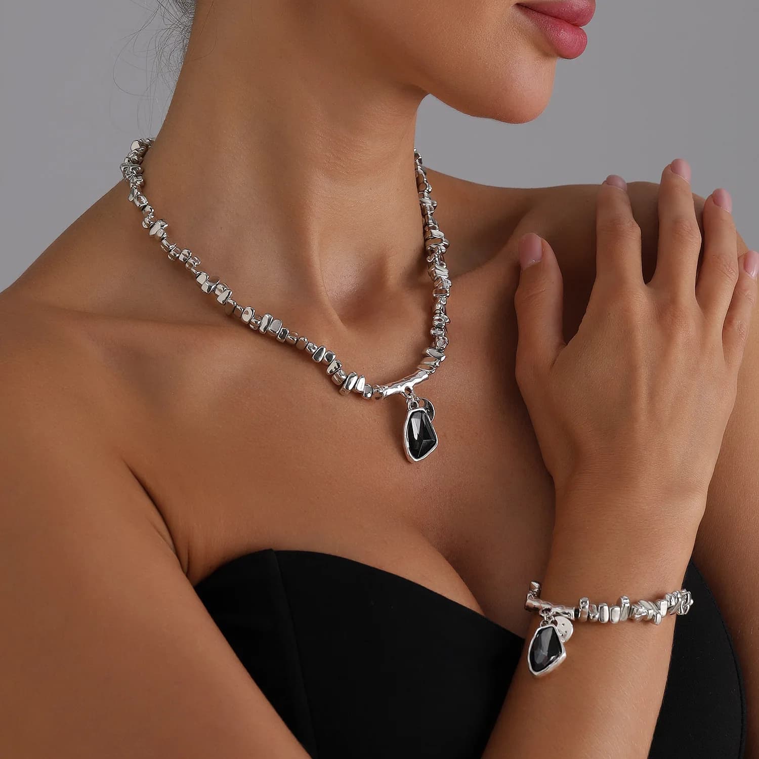 Elegante Collana e Bracciale con Pendente in Vetro Irregolare per Donne, Accessori di Gioielleria alla Moda, Regalo per Matrimoni e Feste