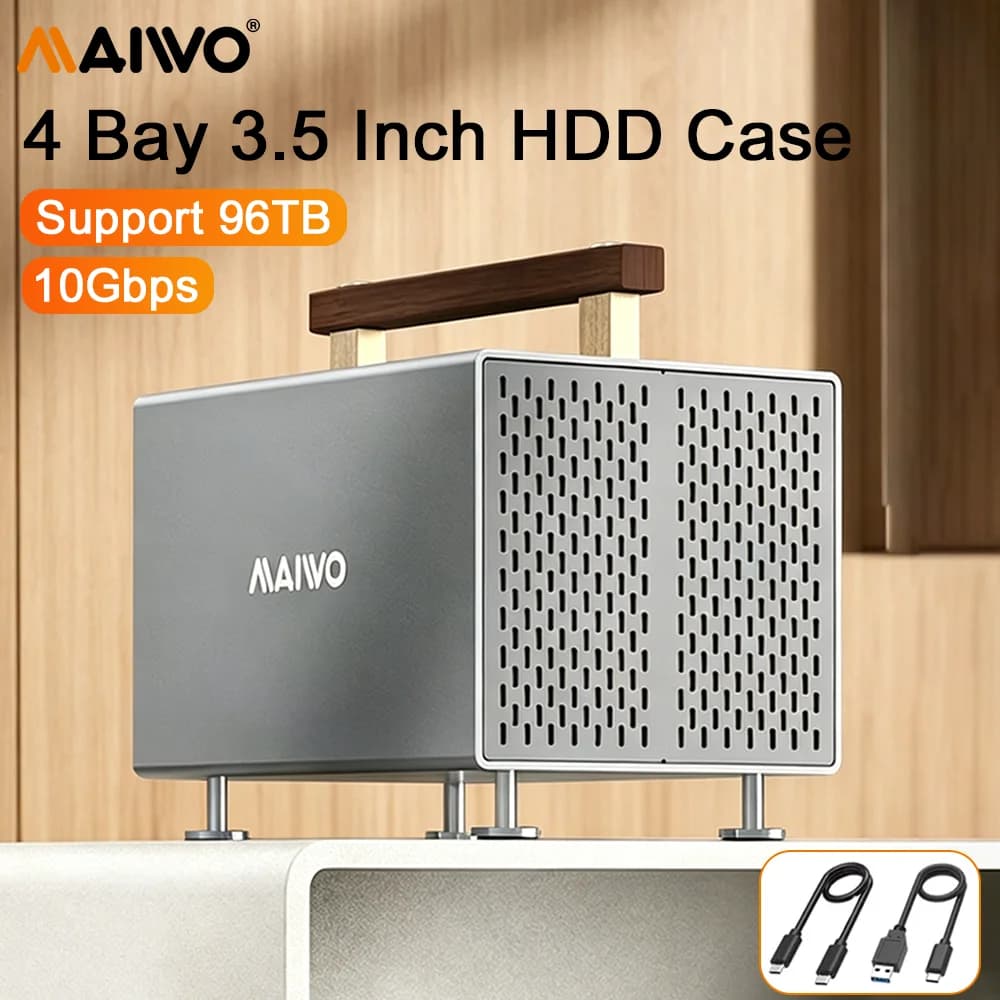 MAIWO 4 Bay HDD Case 10Gbps Adapter for 3.5 Inch SATA HDD with SATA III Chipset USB3.2 Gen2 External 3.5''HDD case Support 96TB