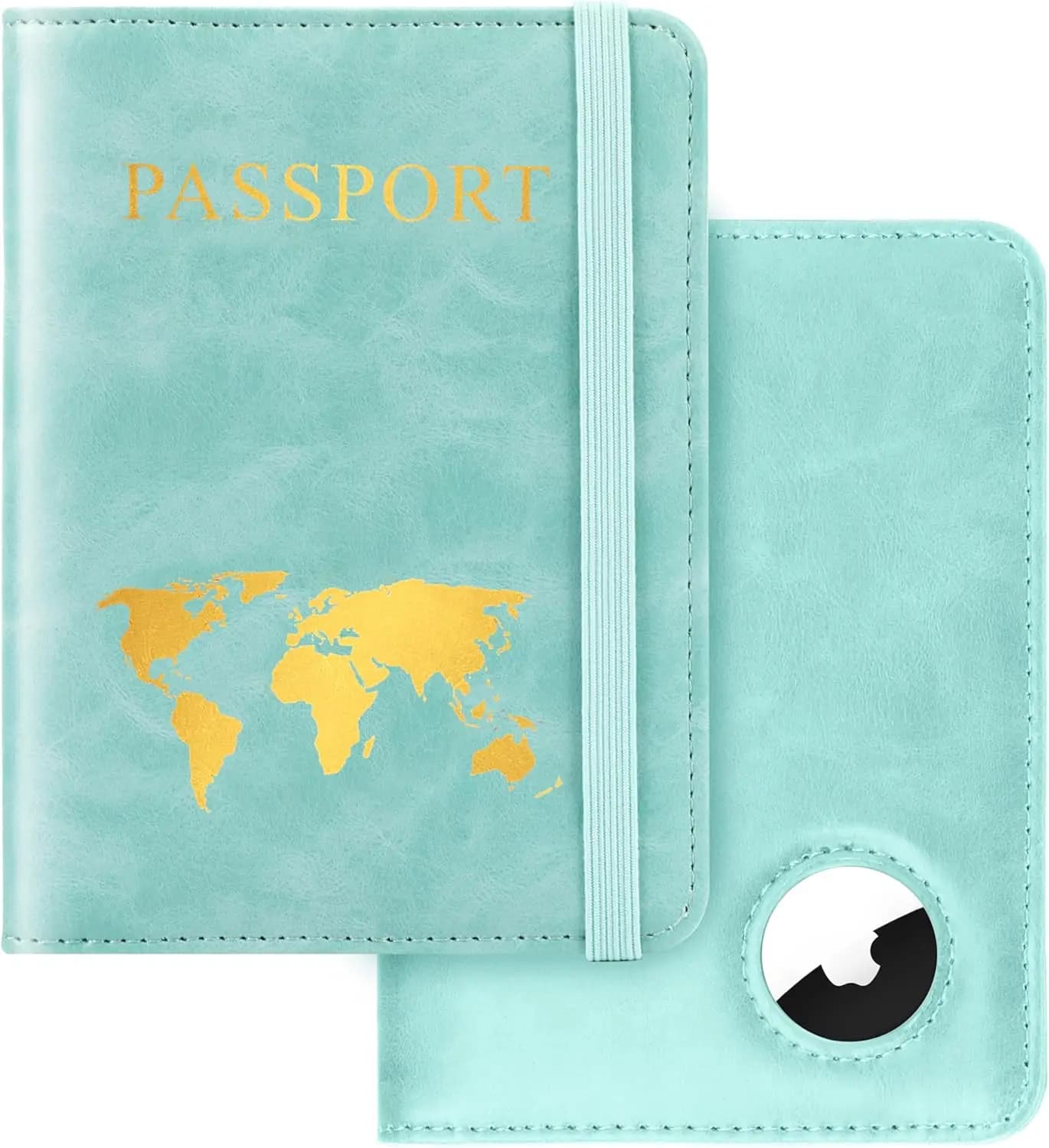 Porta Passaporto da Viaggio con Blocco RFID e Slot per AirTag - Custodia Sottile in Pelle PU per Uomo e Donna in Blu