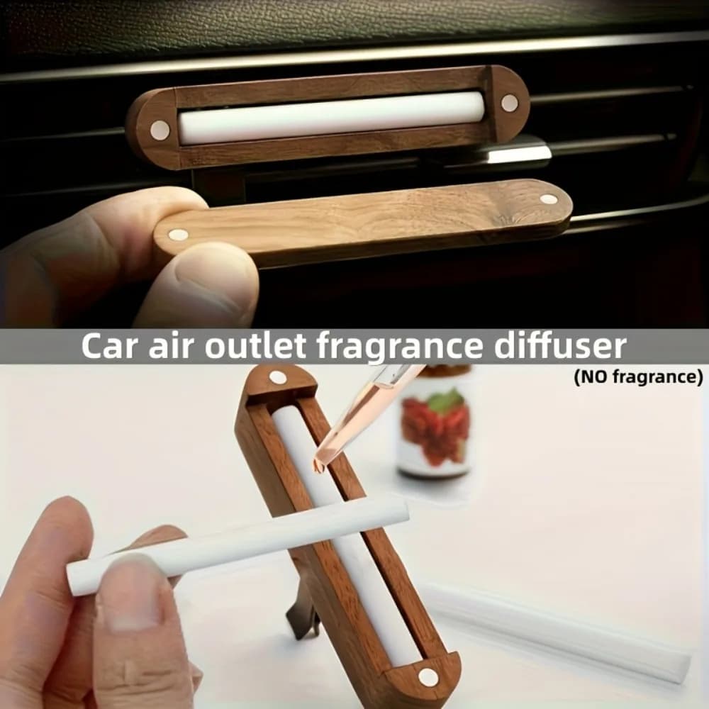 Wooden Car Air Vent Clip-on Diffuser with 4 Replaceable Scent Sticks (Fragrance Not Included) Wooden Car Air Freshener Clip