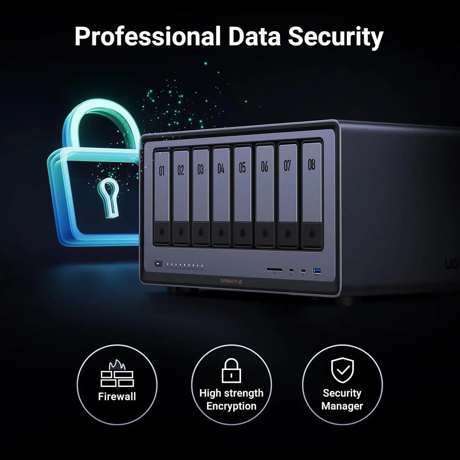 TLF UGREEN NASync DXP8800Plus Desktop NAS i5 a 8 alloggiamenti 1235u CPU a 10 core 8 GB DDR5 RAM 128G SSD Archiviazione di rete (senza disco)