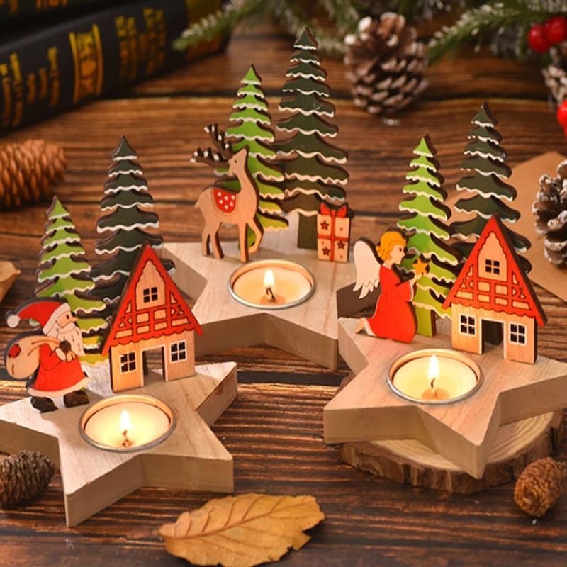 Candelieri di natale in legno piccoli ornamenti di babbo natale portacandele decorazioni natalizie per feste a casa