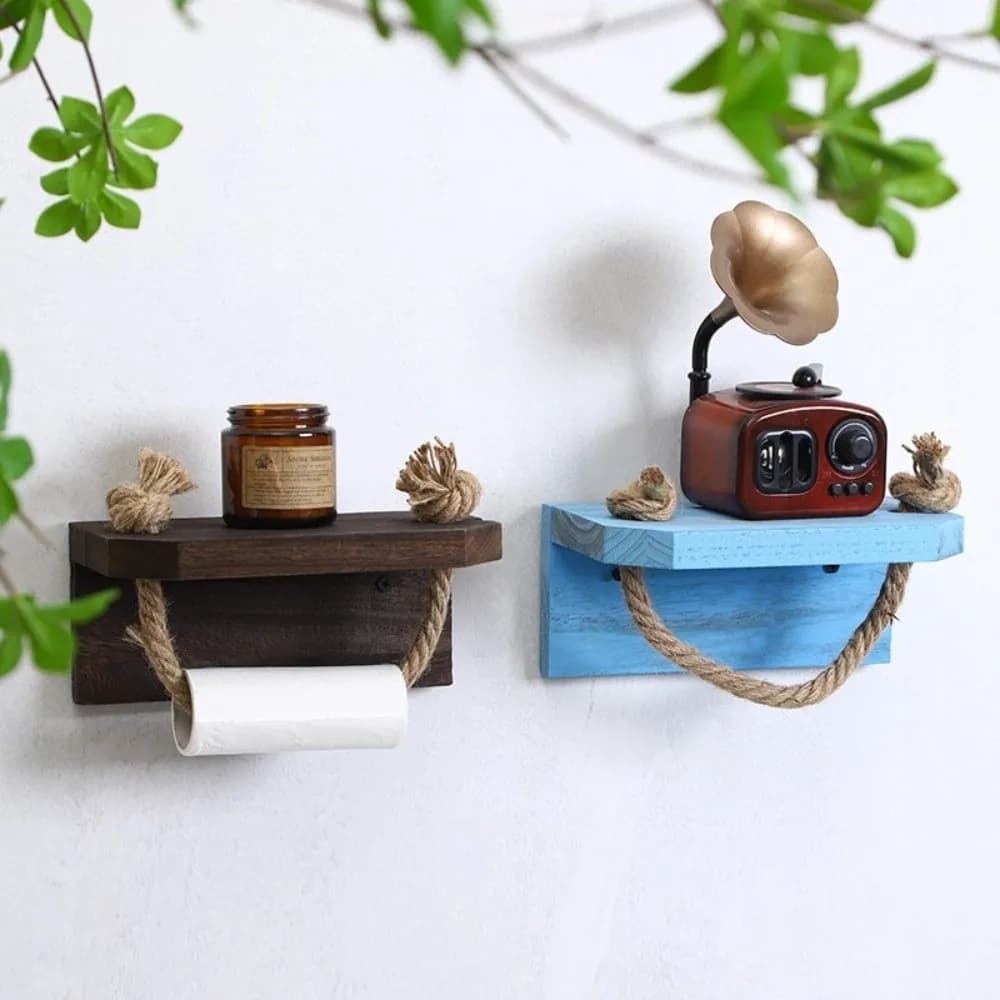 Nautical Style Toilet Paper Holder Space-Saving Wood Tissue Holder Decorative Rustic Bathroom Organizer Beach House