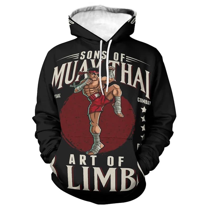 Felpa con cappuccio Muay Thai felpa stampata in 3d per uomo Pullover oversize primavera autunno moda manica lunga top abbigliamento personalizzato