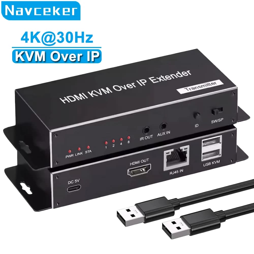 4K 200M HDMI KVM Extender on IP RJ45 Ethernet Cat6e/6 HDMI cable USB Extender Transmitter Kit Receiver Support Mouse Keyboard